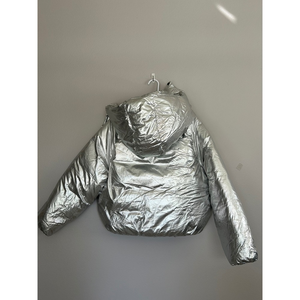 KHY Kylie Jenner Standard Puffer Jacket XXS Silver Metallic Oversized Hooded - Picture 9 of 14